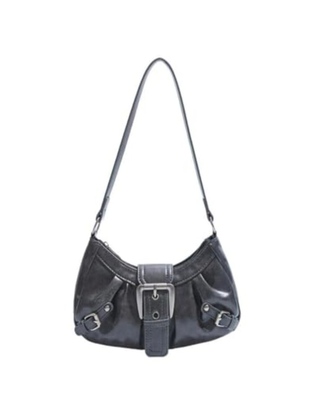 Faux Leather Top Handle Hobo Shoulder Bag Zipper Buckle Medium